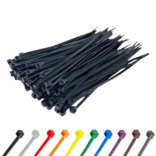 Image of Black Cable Ties (100 Pack - 200mm x 4.8mm) Nylon Zip Ties Plastic Tie Wraps for Office Cable Tidy Garden DIY