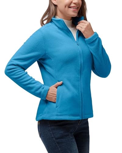 Image of 33,000ft Womens Fleece Jackets Ladies Lightweight Warm Full Zip Coat Breathable Microfleece Ladies Sweater Casual Long Sleeve, Ideal for Travelling Outdoor Sport Blue L