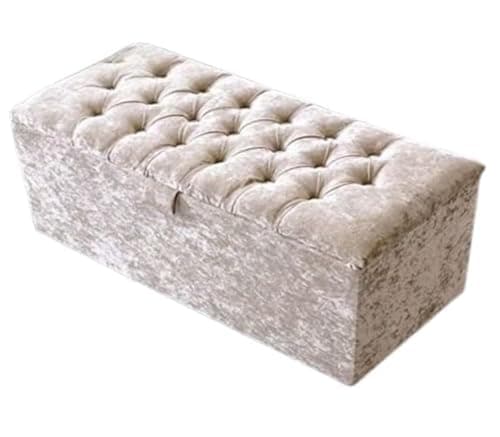 Image of luxisleepltd Alton Tufted Ottoman Bench, Decorative Upholstered Tufted Ottoman Bench for Living Room, Bedroom, Dining Room, Entryway, Hallway,Plush Velvet with Buttons (Silver, Large)