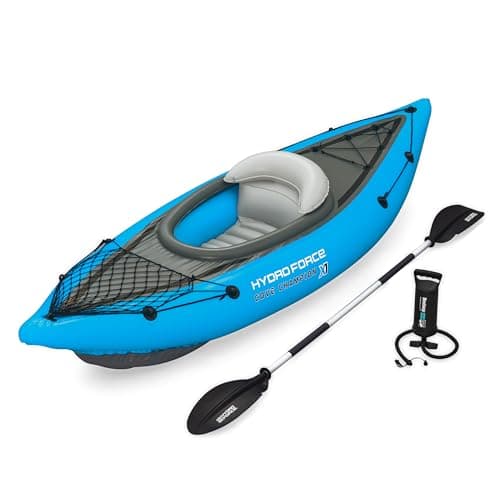 Image of Bestway | Hydro-Force Cove Champion X1 Kayak| Inflatable Boat Set With Hand Pump, Paddles, Seats, Fins and Storage Bag | One Seater