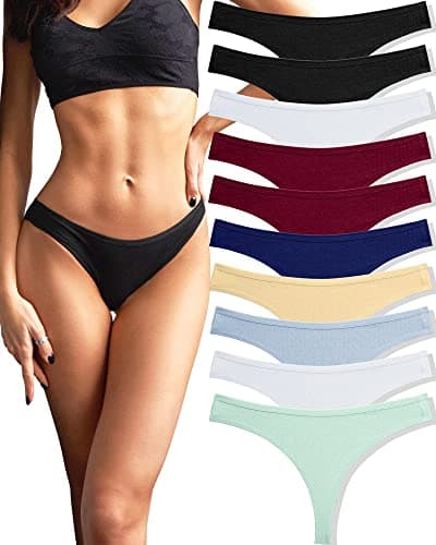 Image of FINETOO Pack of 10 Cotton Thong Women's Sexy Lingerie Briefs Tanga Hipster Underpants Thongs Set Underwear Comfortable Women Multicoloured S-XL,A-10,M