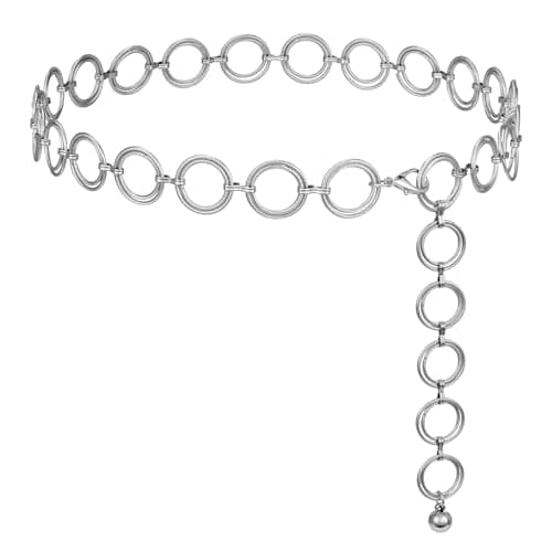 Image of WERFORU Ladies Adjustable Waist Chain Belt Party Dress Metal Link Charm O-ring Belt for Women Girls Silver