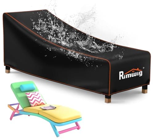 Image of Rimwig Outdoor Sun Lounger Covers Waterproof,Patio Rattan Lounger Chair Cover Outside Garden Sunbed Cover Windproof Anti-UV 200x75x40/70cm Black
