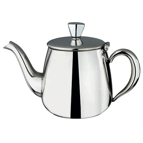 Image of Café Olé PT-013 Premium Tea Pot, 18/10 Stainless Steel, Mirror Polished, 13oz, Stay Cool Hollow Handles, Perfect Pour Spout