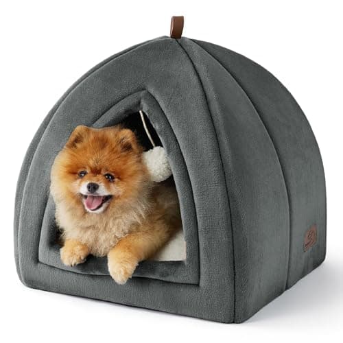Image of Bedsure Cat Cave Bed Indoor - Large Flannel Hooded Cat Igloo House, 44x44x44cm Enclosed Foldable Pet Bed with Removable Washable Cushion Pillow, Dark Grey