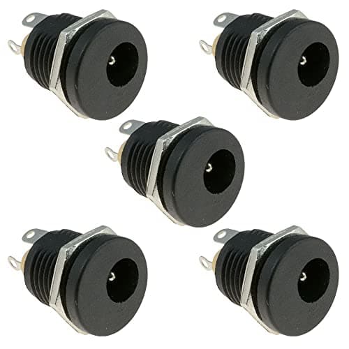 Image of 2.1mm x 5.5mm Round Panel Mount Female Socket DC Connector Jack Plug (Pack of 5)