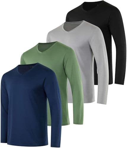 Image of Real Essentials 4 Pack: Men's Dry Fit Long Sleeve V-Neck Active T-Shirt - Athletic Outdoor UPF 50+ (Available in Big & Tall), Set 8, 3X