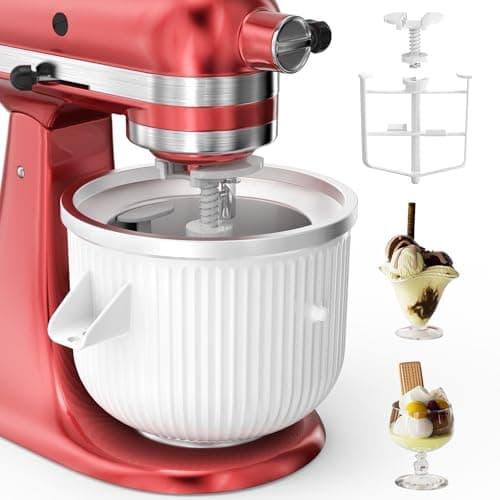 Image of Ice Cream Attachment for KitchenAid Mixer, Ice Cream Bowl Compatible with 4.5Qt and 6QT Or Larger Stand Mixers KitchenAid Attachment, Frozen Yogurt & Sorbet Gelato Maker Attachment, 2 Qt White