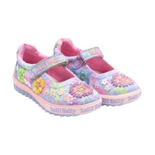 Image of Lelli Kelly Girls Eloise Dolly Canvas Shoes Sequin Flowers LK4911 (Lilac, UK Footwear Size System, Big Kid, Numeric, Medium, 1)