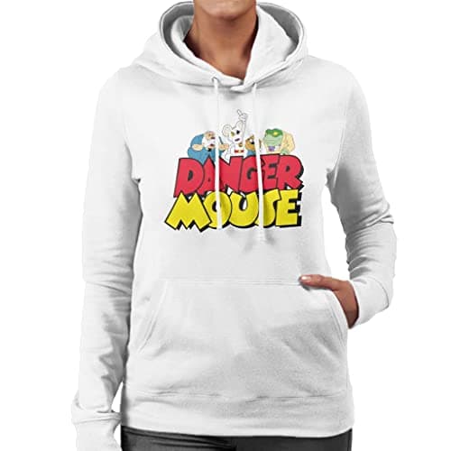 Image of All+Every Danger Mouse Logo with Characters Women's Hooded Sweatshirt White