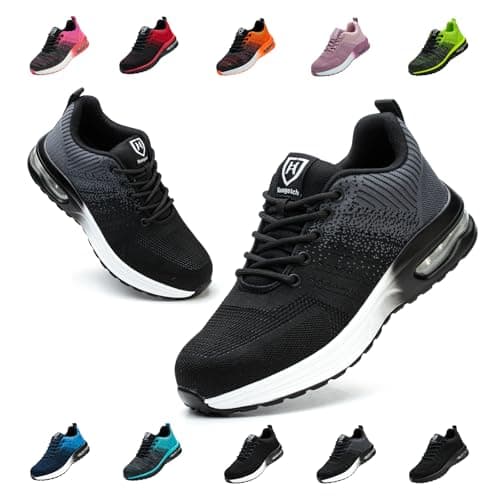 Image of Bawalon Safety Trainers Men Womens Steel Toe Cap Trainers, Lightweight Safety Shoes Breathable Work Trainers with Air Cushion Grey UK 10 (Lable Size 44)