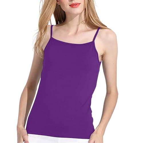 Image of Women's Vests Ladies Tank Tops Loose Fit Summer Sleeveless Singlet Spaghetti Strap Elegant Polyester Vest Cowl Neck Jersey Camisole Dark Purple