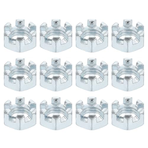 Image of sourcing map 1/2-13 UNC Hexagon Slotted Nut, Grade 6.8 Zinc-Plated Carbon Steel Hex Nuts Good for Machinery Repairing, Silver, 12Pcs