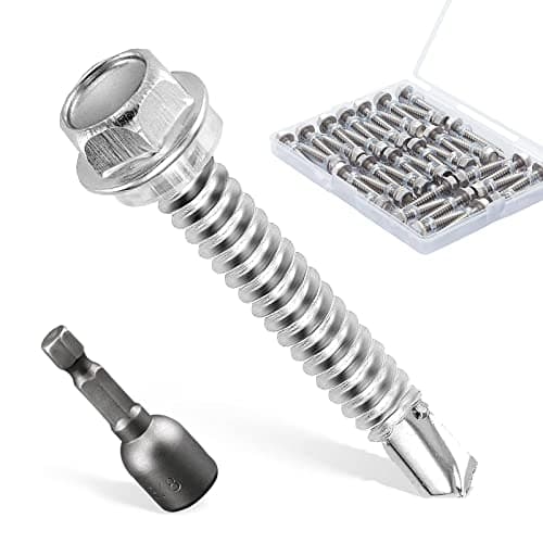 Image of Litorange 50 PCS M6.3 * 32mm 410 Stainless Steel Self Drilling Hex Head Screws, Hex Head Self Tapping Screws for Fixing Corrugated Metal or PVC Roof Panels, Cladding, Wire Ducts