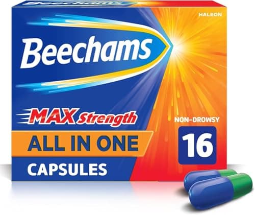 Image of Beechams Max Strength All in One Capsules, Cold & Flu Relief medicine for adults, with Paracetamol, 16s