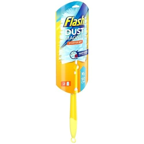 Image of Flash Duster Dust Magnet XL Starter Kit With 2 Refills - 90cm 1 x Handle and 2 x Refills - Extendable Handle, Extra-Large Duster Head, Traps Dust Allergens Multi-Surface Cleaning