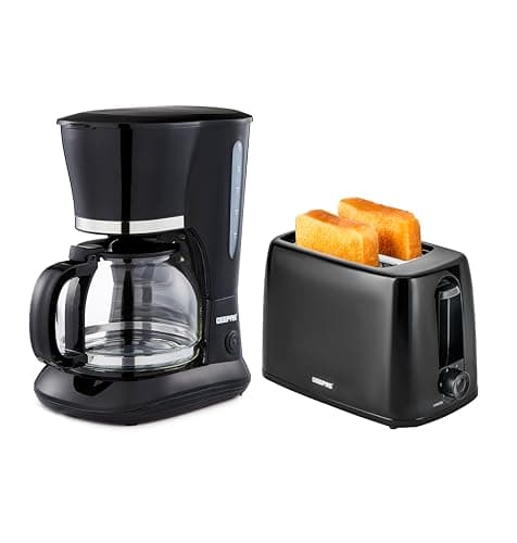Image of GEEPAS 1.5L Filter Coffee Machine & 2 Slice Toaster Combo Set | 800W Coffee Maker for Instant Coffee Espresso Macchiato & More | 650W Toaster For Thin Small Bread Slice 6 Browning Levels Black