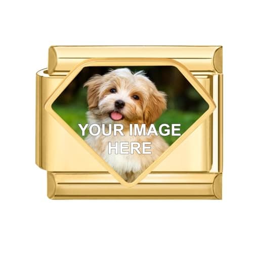 Image of Personalised Photo Charm Silver Stainless Steel Italian Charm fits all 9mm Bracelet, Customised Gifts, Add Your Own Photo (Diamond Gold)
