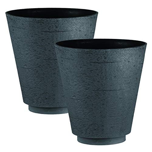 Image of Hudson Textured Effect Plastic Planter - Grey/Black, Set of 2 - Suitable for Indoor or Outdoor Use - 39.5cm (H) x 38cm (Dia)