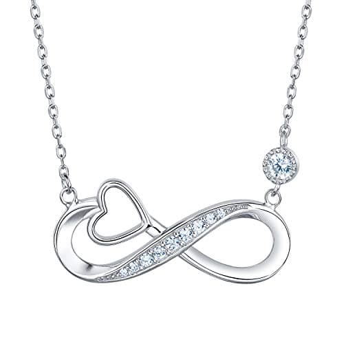 Image of Van Chloe Infinity Heart Necklace for Women 925 Sterling Silver Love Pendant Necklace White Gold Plated CZ Diamond Gift for Women Girls 18"