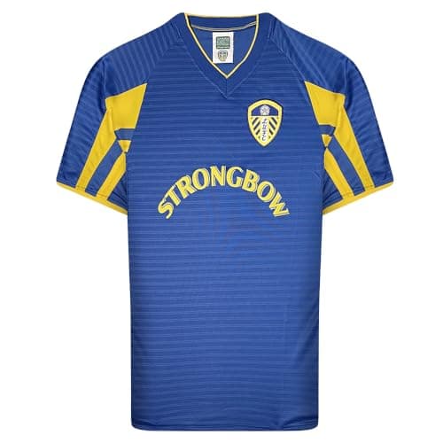 Image of Score Draw Leeds United 2002 Third Retro Football Shirt Blue/Yellow X-Large Polyester