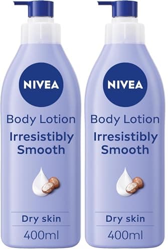 Image of NIVEA Irresistibly Smooth Body Lotion (400ml), 72H Hydration NIVEA Moisturiser for Soft and Smooth Skin Made with Pure Hyaluron and Shea Butter, Intensive Moisturising Body Moisturiser (Pack of 2)