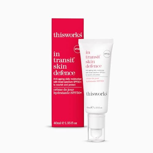 Image of This Works - In Transit Skin Defence SPF50+ Face Moisturiser (40ml) with Hyaluronic Acid, Vitamin E and Antioxidants - Anti-Aging Daily Face Sunscreen Lotion for Broad-Spectrum UVA/UVB Protection