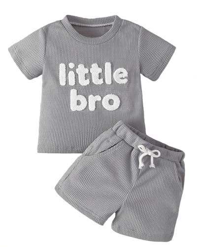 Image of BOVOSHA Baby Boys' Gray Short Set for Toddlers Letter Graphic Summer Outfit (Gary,12-18M)