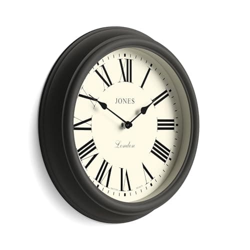 Image of Jones Clocks® Venetian wall clock | Classic round clock | 30cm | Dark grey | Roman numerals | Traditional design ideal for kitchen, living room or bedroom