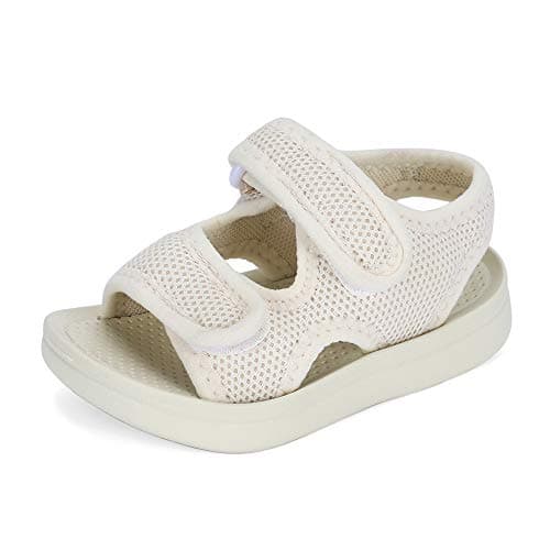 Image of MK MATT KEELY Unisex Kids Summer Sandals Baby Anti-Slip Open Toe Adjustable Walking Shoes for Boys Girls,Size 6.5/7 UK Child, White