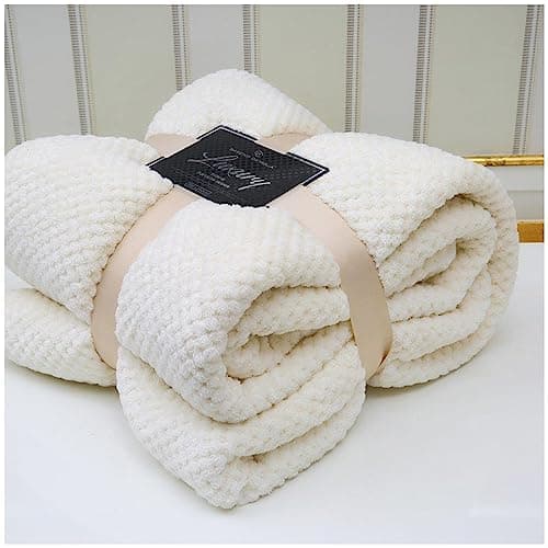 Image of VELVETIO Luxury Waffle Fleece Popcorn Throw, Extra Large Thermal Warm Honeycomb Blanket, Soft & Cosy 100% Polyester Snuggle Sofa Bed Throws, 150 x 200cm, Cream