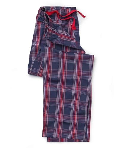 Image of THE SAVILE ROW COMPANY LONDON Men's 100% Cotton Soft Pyjama Bottom Lounge Pants - Navy Red Window Check - XXL