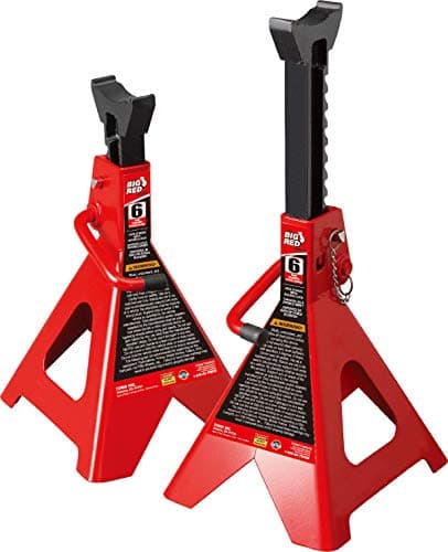 Image of BIG RED T46002A Torin Steel Jack Stands: Double Locking, 6 Ton (12,000 lb) Capacity, Red, 1 Pair