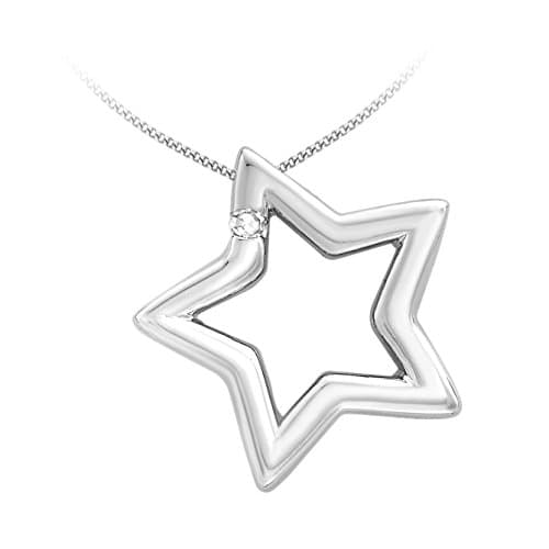 Image of CARISSIMA Women's 9 ct White Gold Diamond Set Star Pendant on Curb Chain Necklace of 40 cm/16 inch