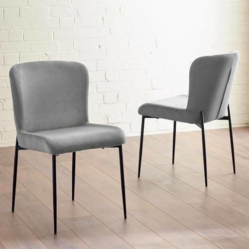 Image of Julian Bowen Leonie Dining Chairs – Set of 2 Velvet Kitchen Chairs with Black Metal Legs, Modern Armless Upholstered Seat – Grey