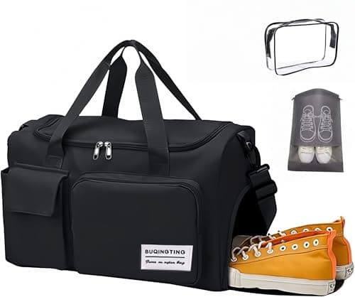 Image of Sports Gym Bag Duffle Bag with Shoes Compartment & Wet Pocket,Weekend Travel Bag Overnight Bag for Women and Men Lightweight Holdall Hospital Overnight Bag - Weekend Bags, Hand Luggage Bag (Black)