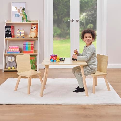 Image of Liberty House Toys Kids Pinewood Table and 2 Chairs Set, Wooden Table and Chairs, Children's Table and Chairs, H440 x W600 x D600mm, Natural Wood