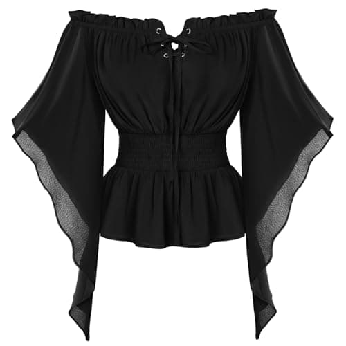 Image of SCARLET DARKNESS Women's Renaissance Peasant Blouse Vintage Off Shoulder Fairy Costume Black M