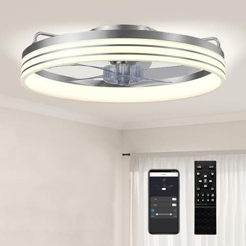 Image of HOMCOM Ceiling Fans with Lights and Remote & App Control, 50 cm Modern LED Ceiling Fan Light with 3 Colour Temperatures, 6 Speed, Timer, Dimmable, Quiet Reversible DC Motor, for Bedroom, Silver Tone