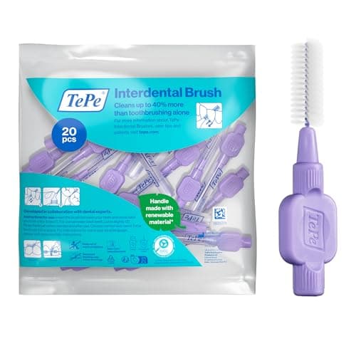 Image of TePe Interdental Brush, Extra Soft, Purple, 1.1mm/ISO 6, 20pcs, Plaque Removal, Effective Cleaning Between Teeth, Dental flosser for Large Gaps