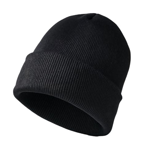 Image of Tweruna Black Beanie Hat for Men Women, Soft Warm Knit Boys Beanie Hat, Black Cuff Beanies Cap for Girls Boys Warm Winter Hat
