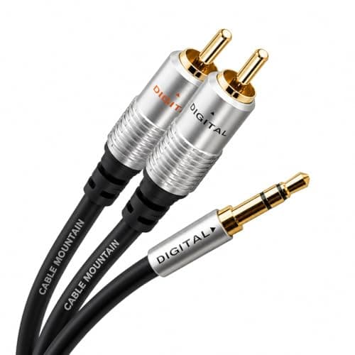 Image of CableMountain 3m RCA to 3.5mm Cable - Phono to Mini Headphone Jack - Gold Plated Male-to-Male Phono to 3.5mm Jack Cable for Turntable, TV and Speakers