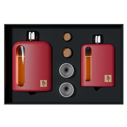 Image of Ragproper Modern Glass Hip Flask for Men | Cork & Silicone Lid Liners | Firm Grip | Curved Edges | Durable Silicone Covered Flask for Whiskey | Liquor | Sprits | 100ml Single+ 240ml Double | Red