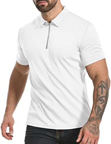 Image of MLANM Men's Short Sleeve Polo Shirts 1/4 Zip Quick Dry Golf Polo Shirt Summer Outdoor Lightweight Short Sleeved Shirts, White S