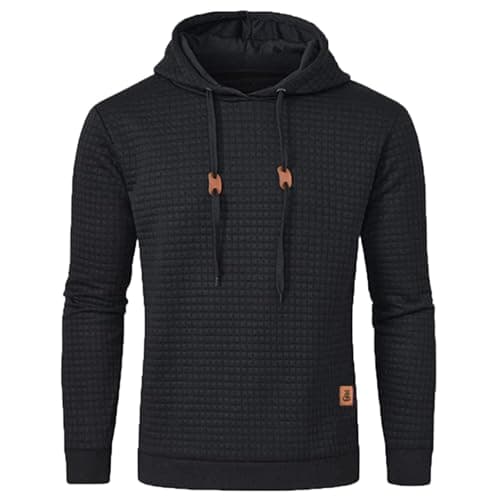 Image of JustSun Mens Hoodies Pullover Men's Jumper Casual Classic Hoody Long Sleeve Jacquard Hooded Sweatshirts for Men Black XL