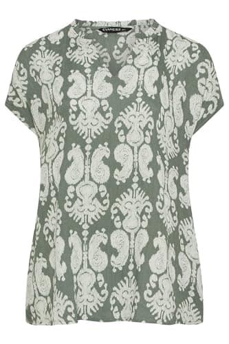 Image of EVANS Curve Abstract Notch Neck Blouse - Women's - Plus Size Curve Green
