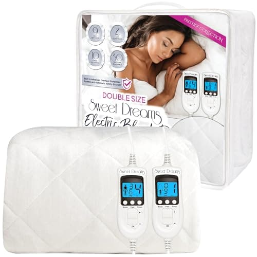 Image of Sweet Dreams Electric Blanket Double Bed Size 193 x 137 x 40cm, Plush Fleece Quilted, Fitted, Washable, Heated Mattress Cover Underblanket, Dual Control, Prestige (Double)