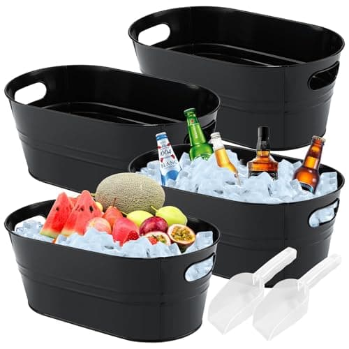 Image of Sibosen 4Pcs 13L Black Galvanized Bucket Ice Bucket Large Metal Drink Buckets for Parties Beer Beverage Tub with Scoops for Champagne Cocktails Wine Cooling for Mimosa Bar Supplies