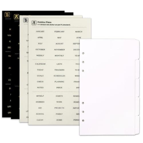 Image of Zelten Paper Binder Index Dividers with 4 Sheets Tab Stickers for Personal Organizer (Paper White 5-Tab, A6/6 Hole)
