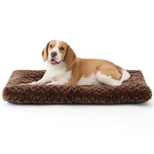 Image of Bedsure Large Dog Bed Washable - Swirled Plush Dog Mat Gentle Support, Brushed Dogs Crate Mattress with Non-Slip Bottom, Pet Cushion for Medium & Large Dogs, Brown,89x58x7cm
